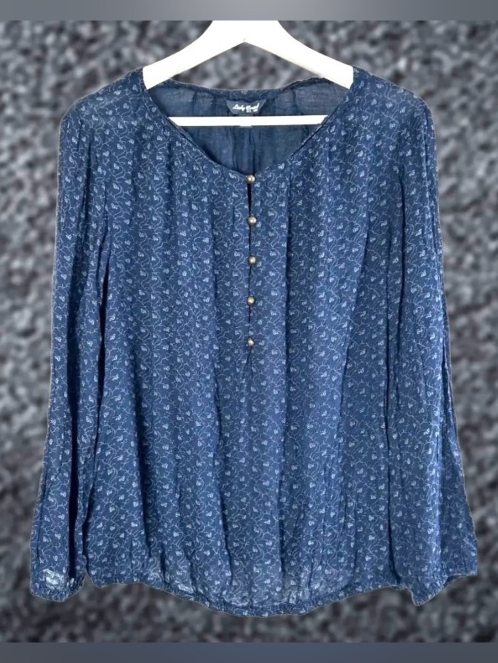 Lucky Brand Blue Vine Print Long Sleeve Peasant Blouse Size Small